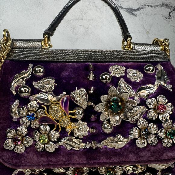 Dolce & Gabanna Velvet Bag Miss Sicily Runway purse Rare 2016 Lizard Metal D&G - Picture 13 of 16